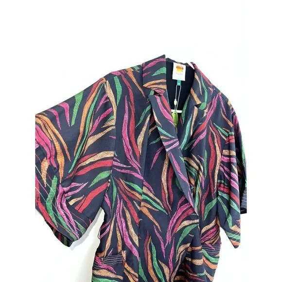 NWT FARM RIO Black Shiny Multicolor Leaf Print Mini Wrap Dress Size XS - Picture 6 of 9